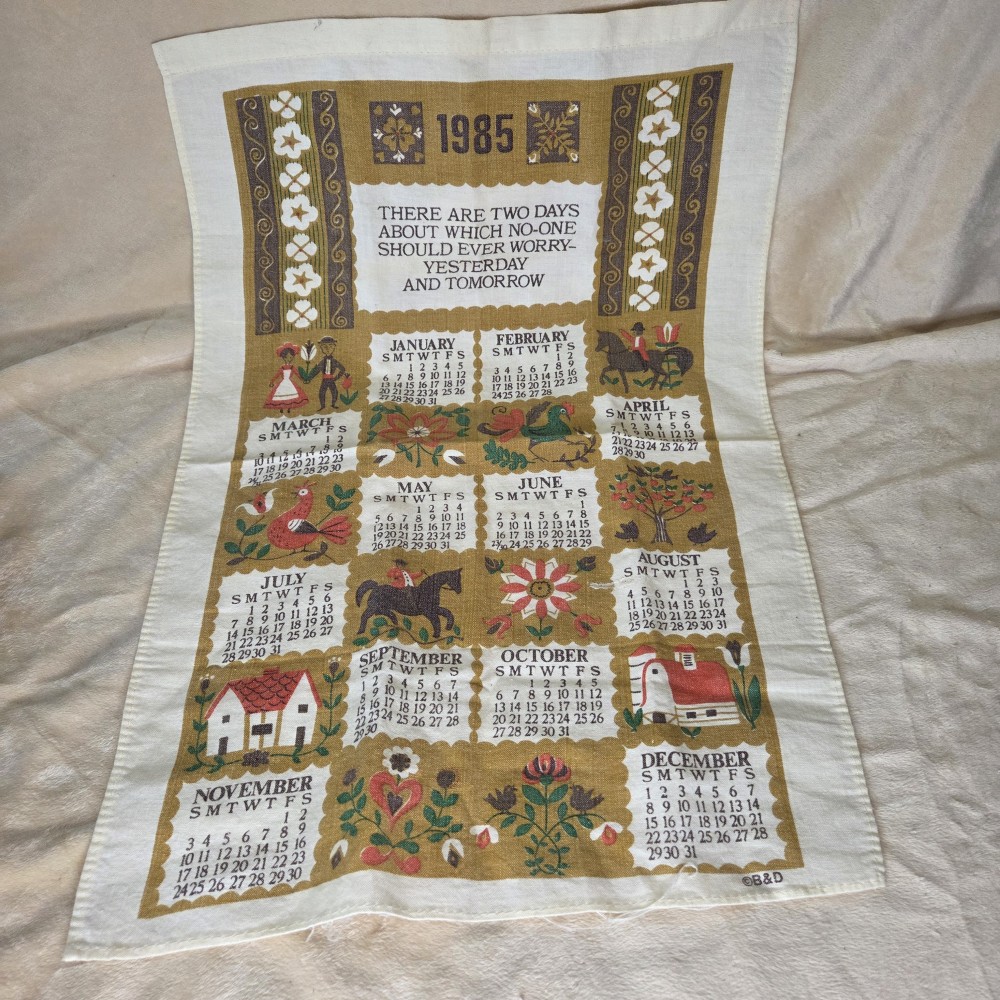 VTG 1985 Linen Calendar Tea Towel