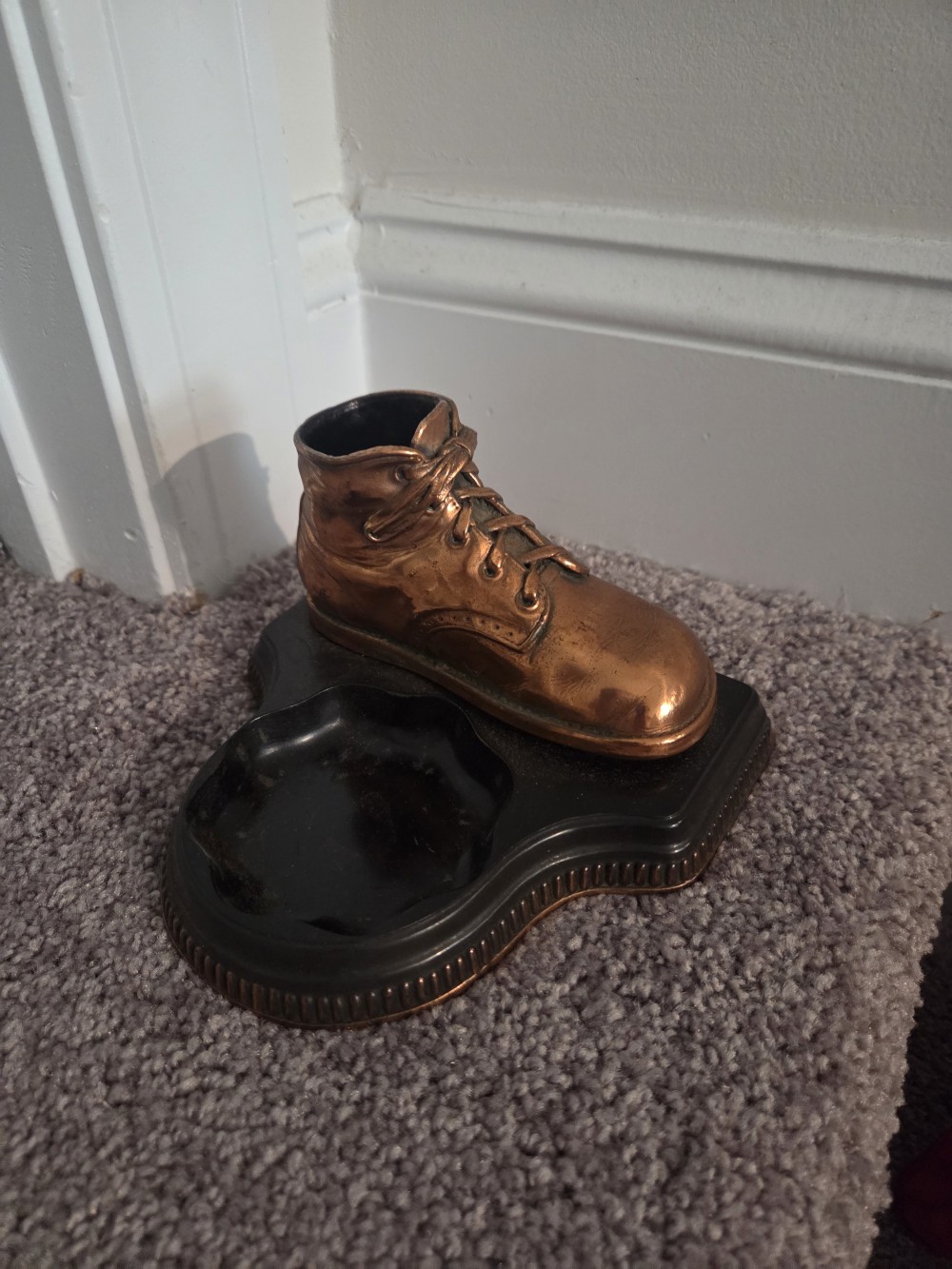VTG Bronzed Baby Shoe Desk Organizer