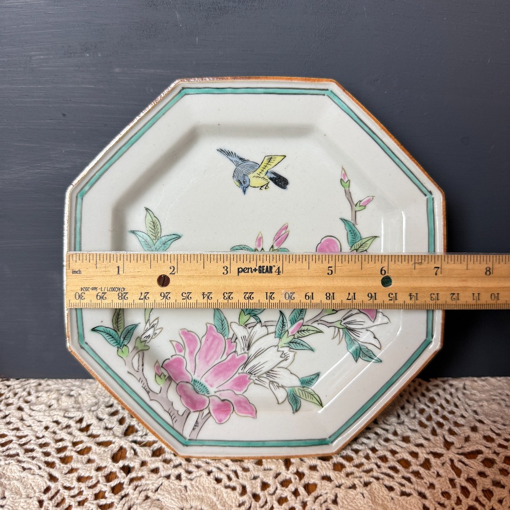 Octagonal Porcelain Plate, Magnolia & Bird