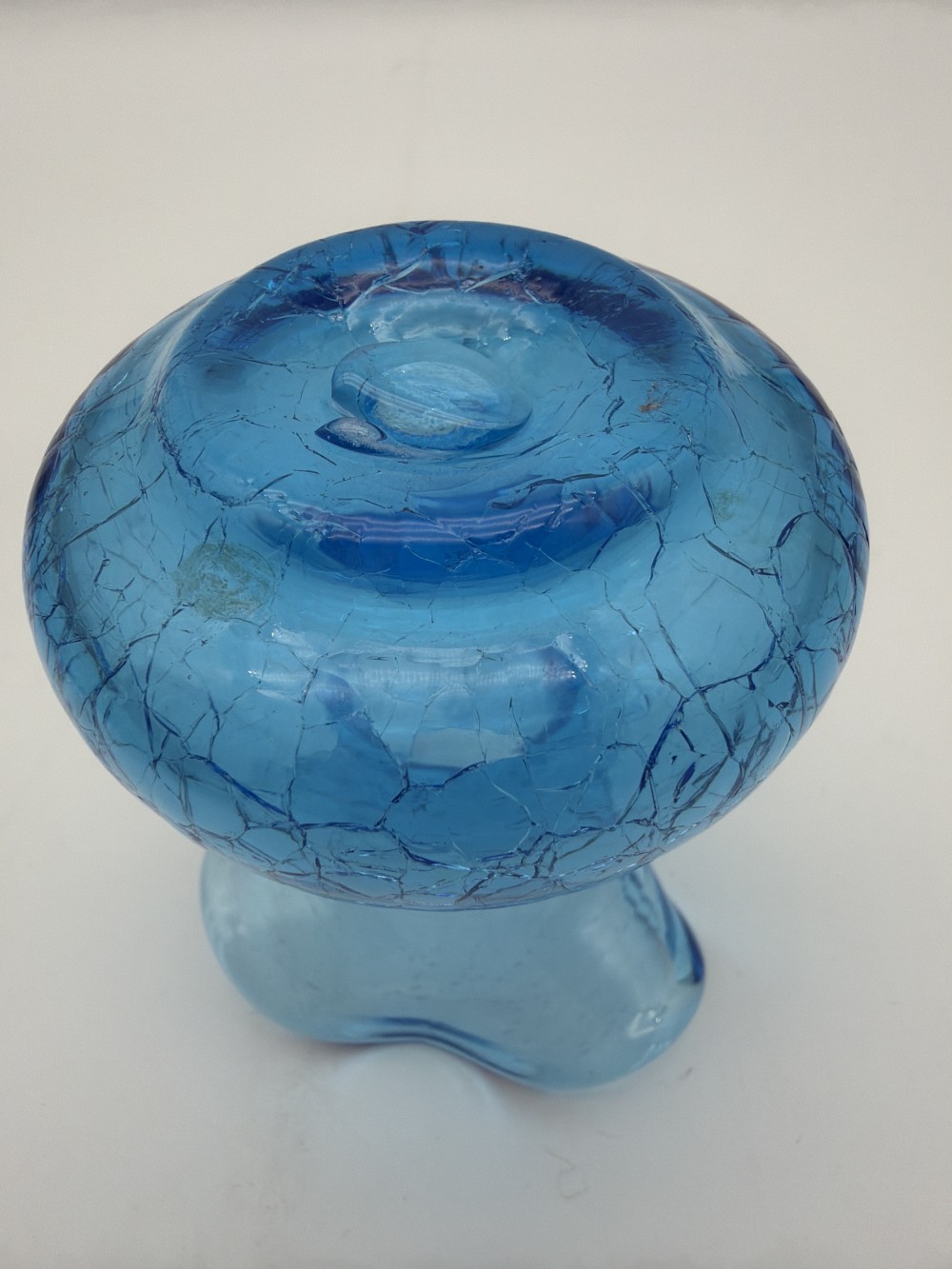 Vintage Blue Crackle Glass Ruffled Vase