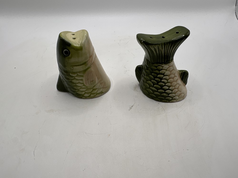 Bass Fish Salt and Pepper Shakers Vintage As-is