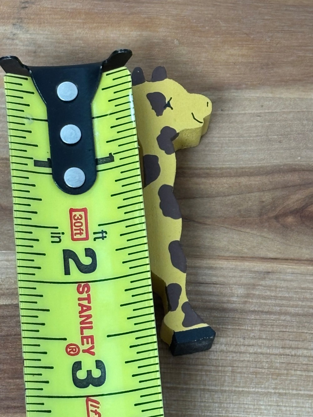 Giraffe Hand Painted Wooden Folk Art Figurine Signed RJ Yellow Brown Hearts 2¾