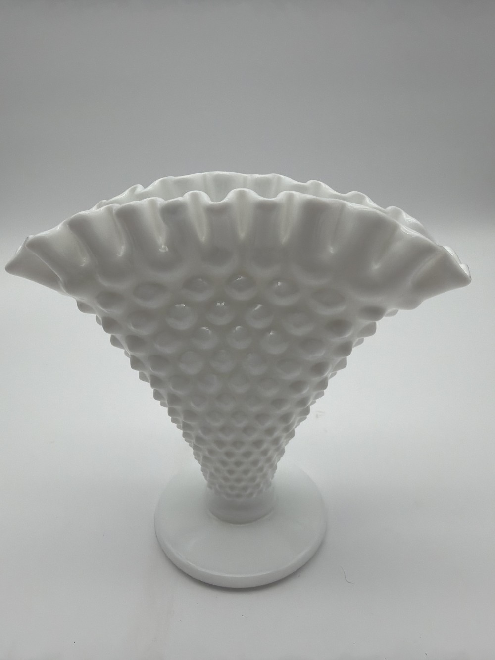 Vintage Fenton Milk Glass Hobnail Fan Vase