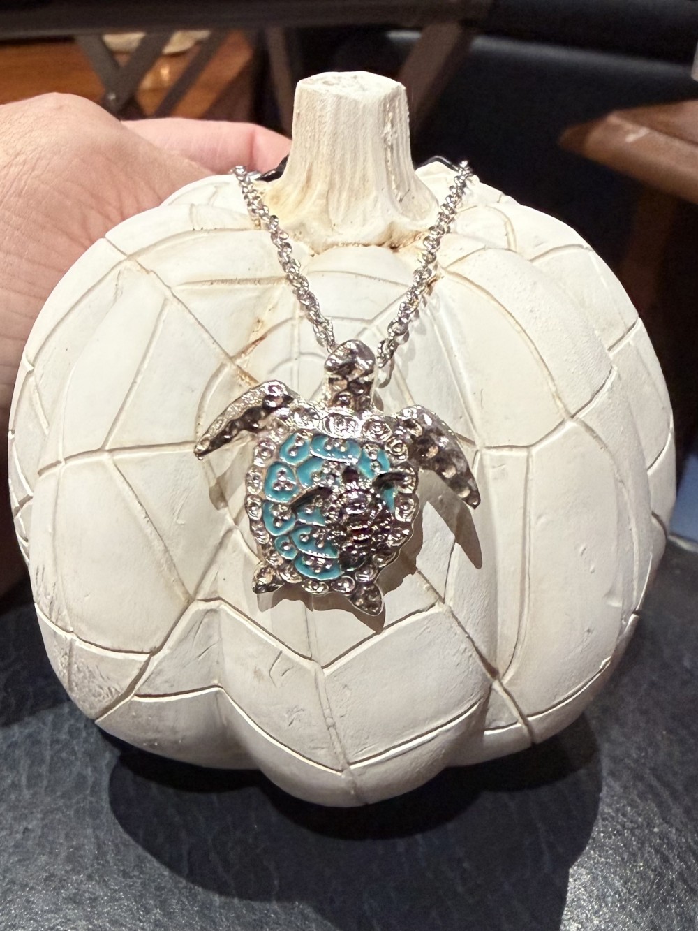 Necklace Enamel Turtle Pendant w baby