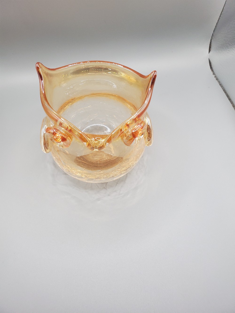 Hand Blown Crackled Owl Art Glass
