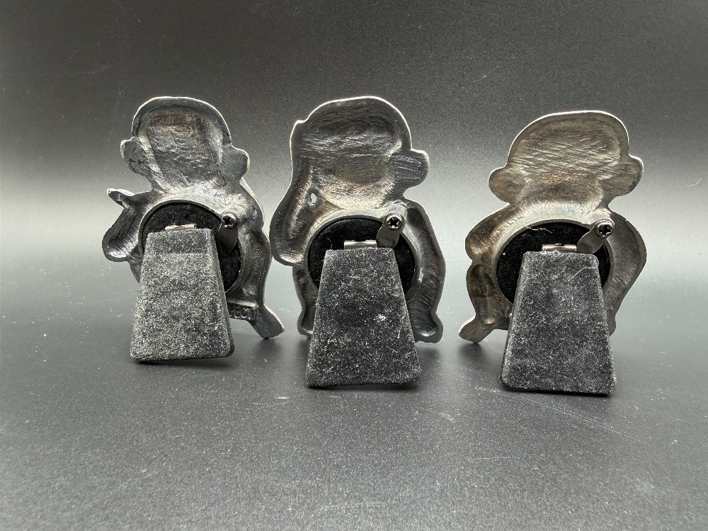 Three Wise Monkeys Miniature Cast Metal Picture Frame Set - 3 Pieces