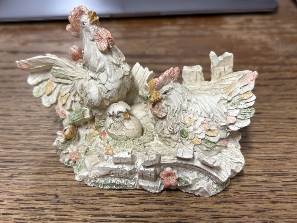 Resin Rooster Hen and Chick Chicken Figurine