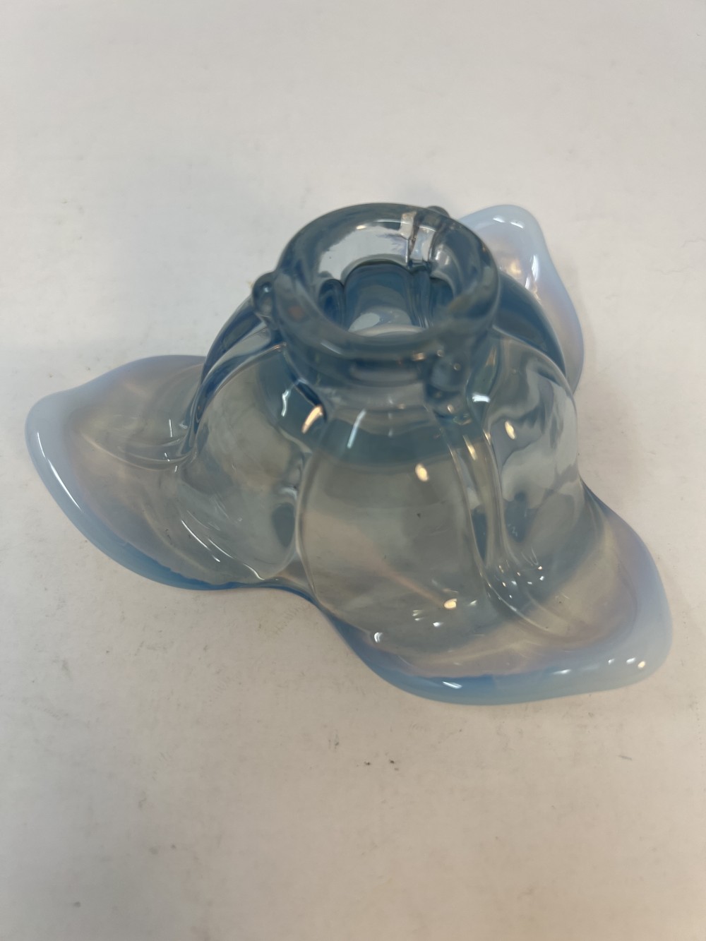 Vintage Duncan Miller Opalescent Blue Candlestick Candle Holder