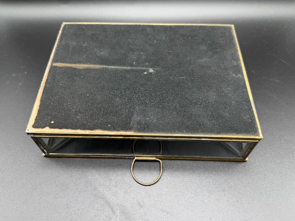 Brass and Glass Geometric Jewelry Casket Box with Mirrored Base
