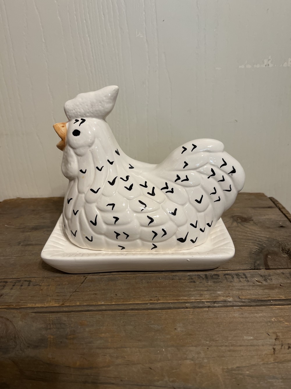 Vtg Handpainted Hen Butter Dish