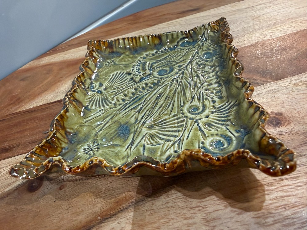 Studio Pottery Botanical Relief Soap Dish/ Trinket Tray