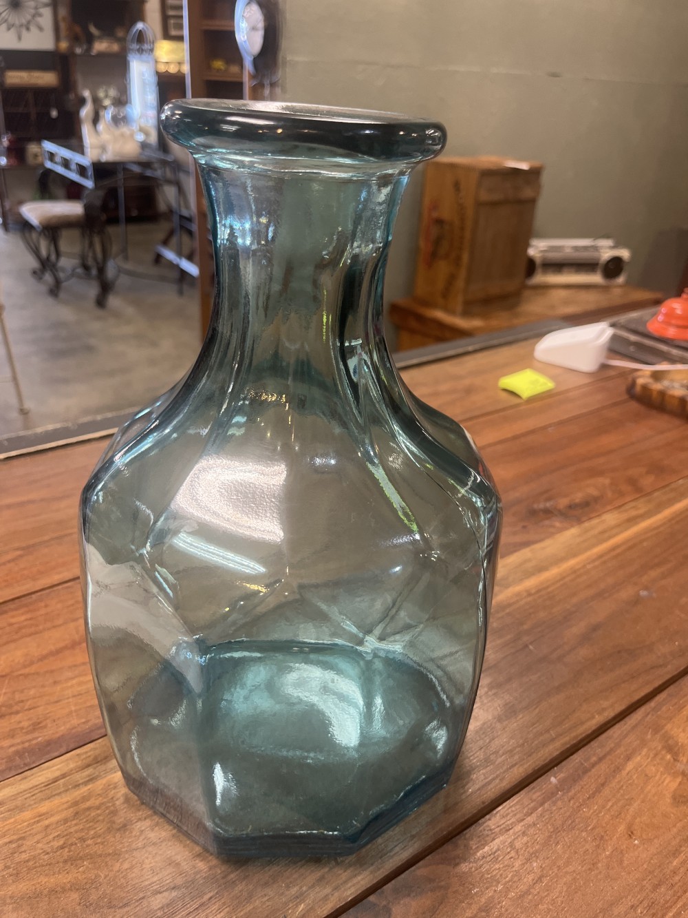 VivaTerra Zeta Geometric Blue Glass Vase