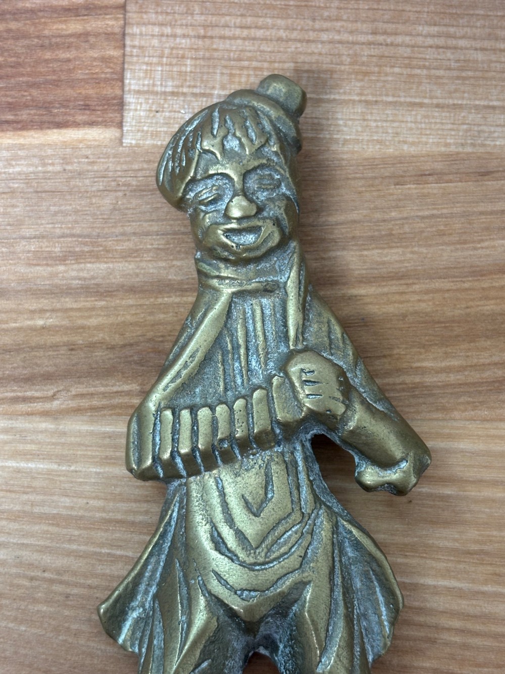 Brass Clown Accordion Player Wall Plaque Vintage Cast Brass Figure