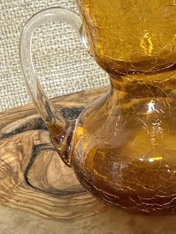 Blenko Amber Crackle Glass Pitcher