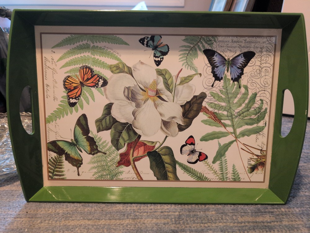 Green floral and butterfly tray 20