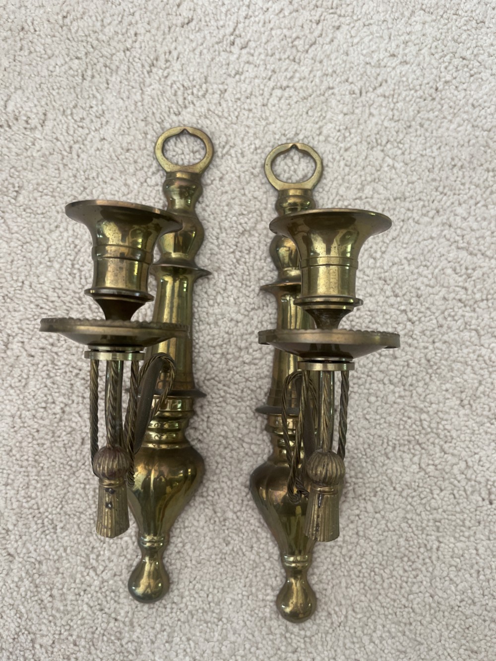 Vintage pair of Brass Rope & Tassels candleholders wall sconces candelabras