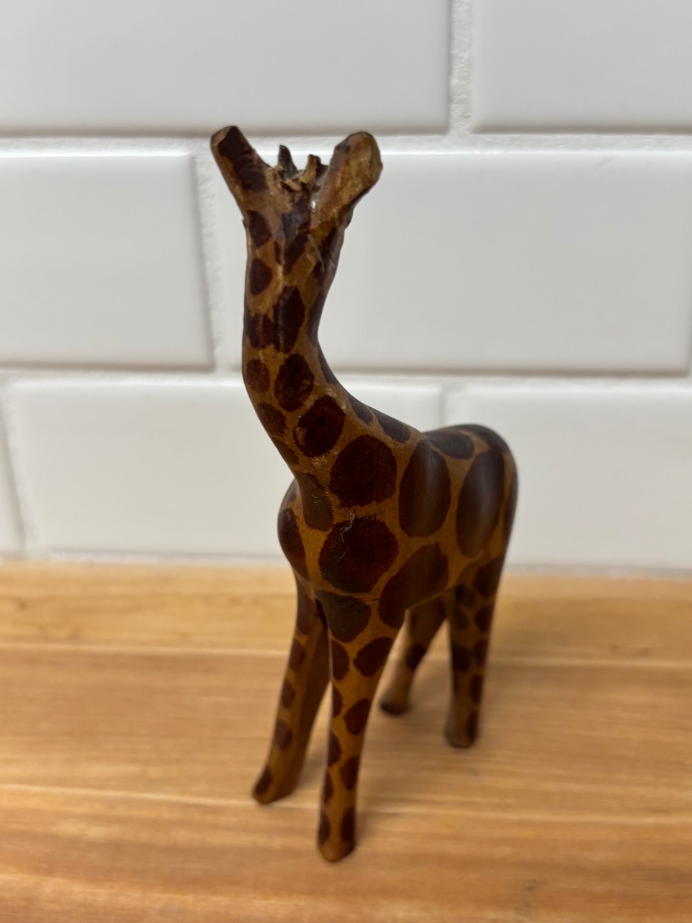 Giraffe Figurine Hand Carved Wood Safari Folk Art Statue 5.5