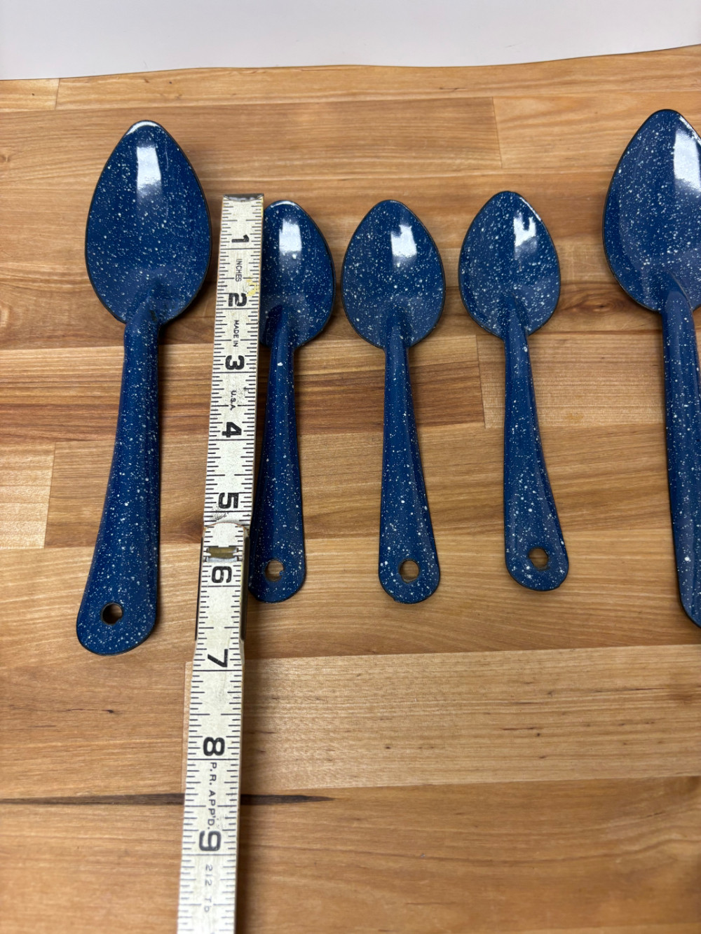 Blue Speckled Enamelware Vintage Spoon Set of 5 Graniteware Camping Utensils