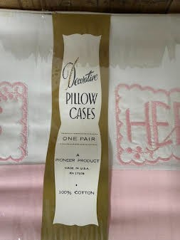 MCM HIs Hers Pillowcases Pink & White Standard Size Grannycore