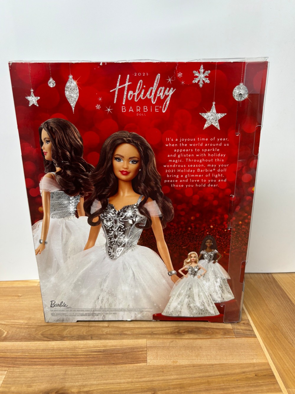 2021 Holiday Barbie Brunette Silver White Gown Christmas Collector Doll Mattel NIB