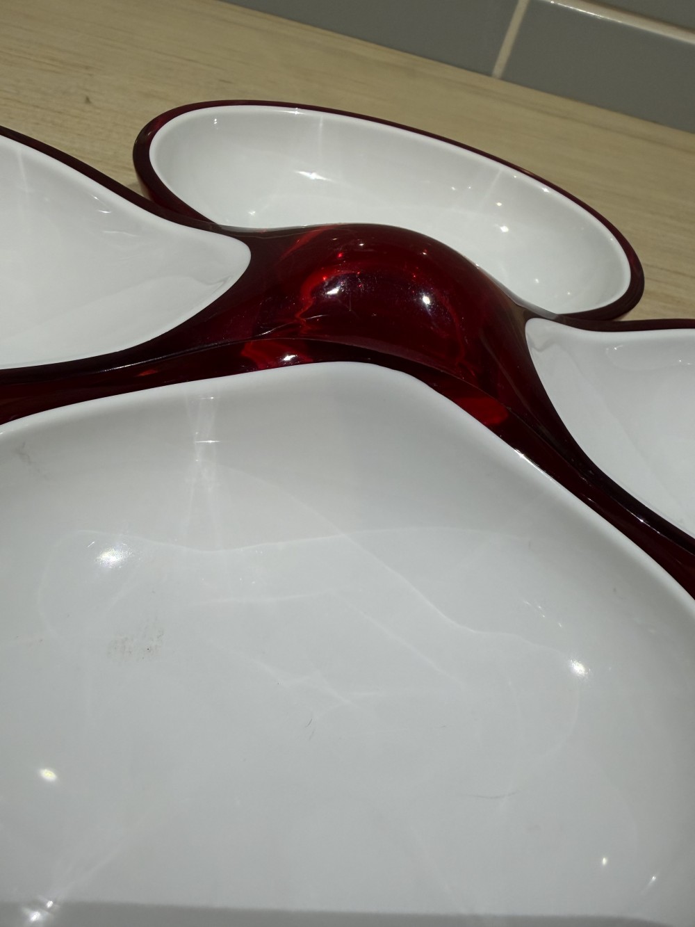 Rare VTG Guzzini Red & White Divided Serving Dish