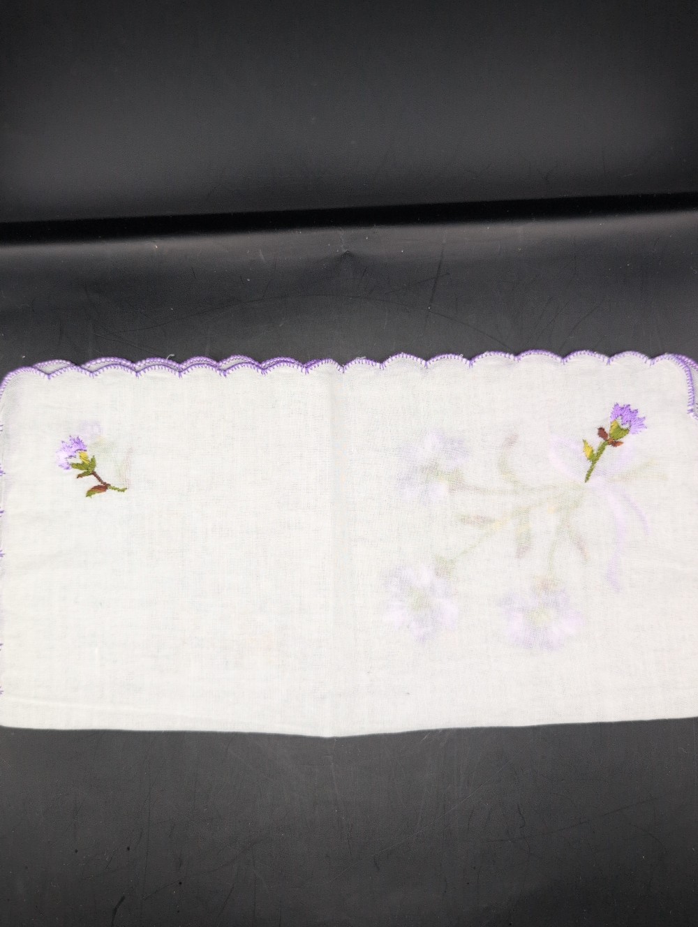 Handkerchief embroidered purple flowers/bow