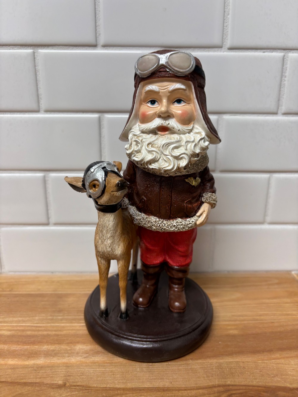 Air Force Santa & Reindeer Aviator Bobblehead Resin Christmas Figurine