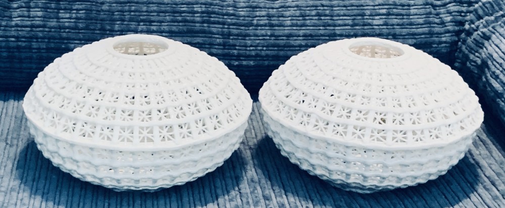 Vintage Diana Cyan Design Reticulated Porcelain  Vases / Bowls - Milk White Open Basket Weave Vases - set of 2 - see pics