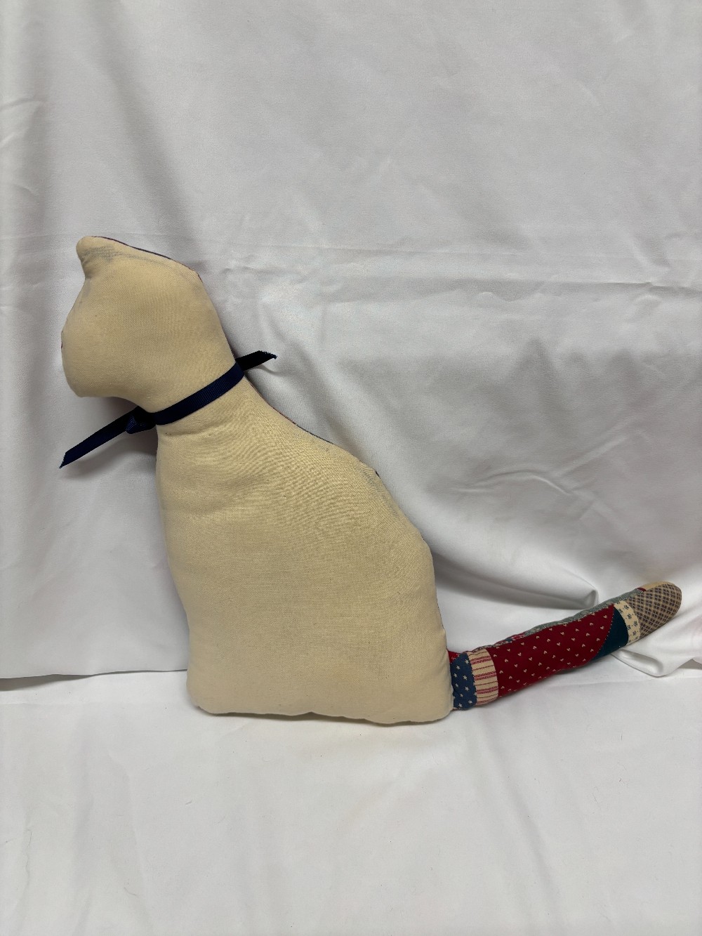 4th of July red off white blue patchwork cat pillow