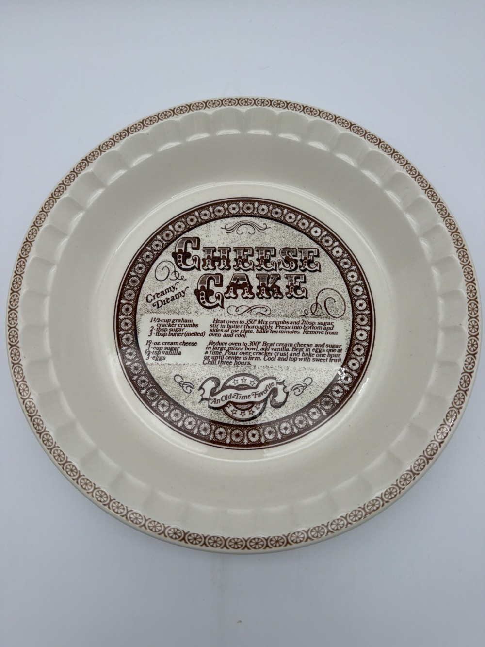 Vtg Cheesecake Recipe Pie Plate