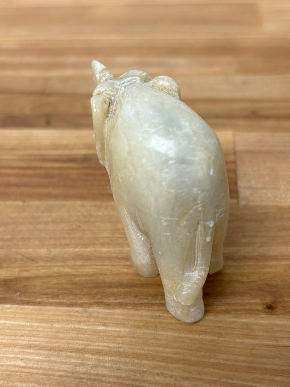 Vintage Hand Carved Stone Elephant Figurine – Raised Trunk