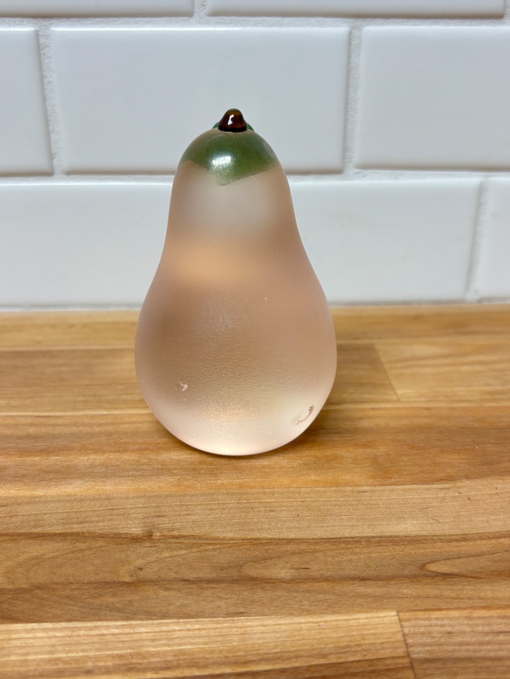 Orient & Flume Pear Paperweight Satin Art Glass Pink Frosted Signed Chico CA USA