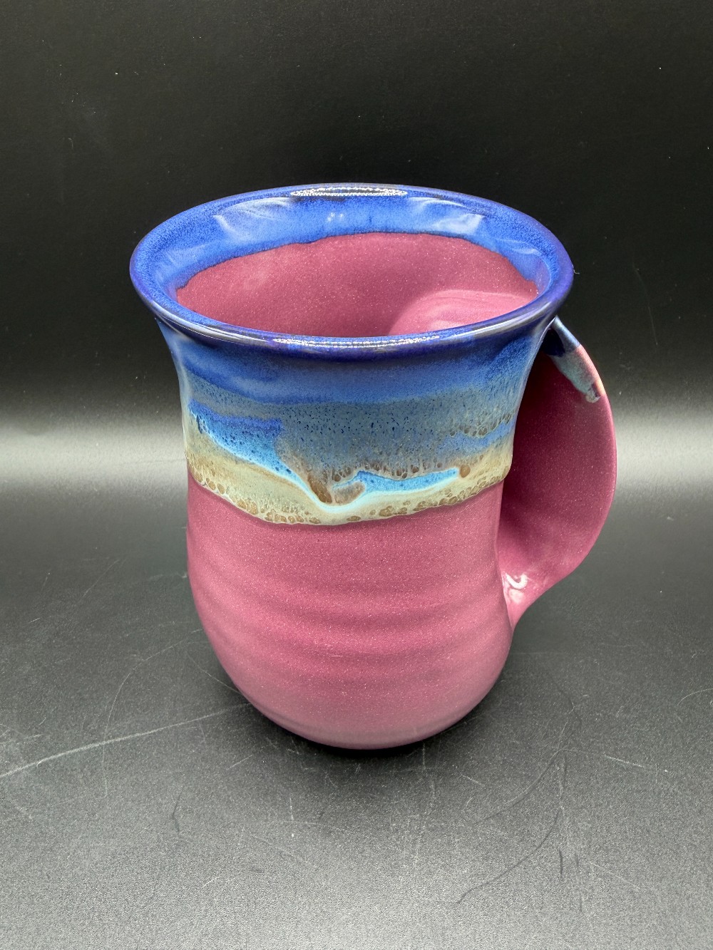 Clay in Motion Handmade Pottery Handwarmer Mug - Purple Passion Glaze (Right Handed)