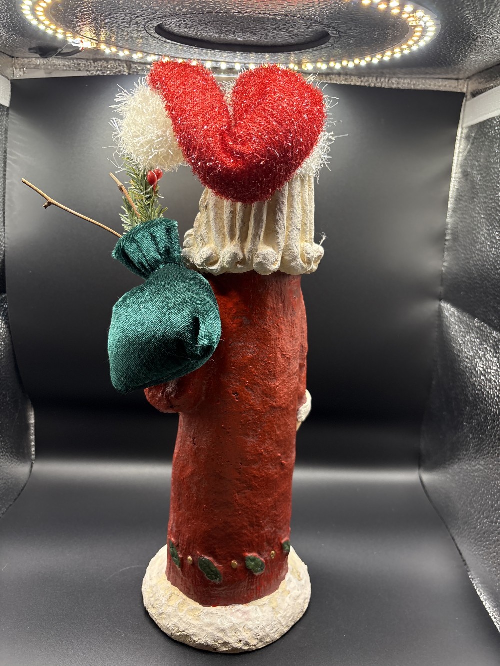 Rustic Old World Santa Figurine with Green Velvet Sack ~14 in H