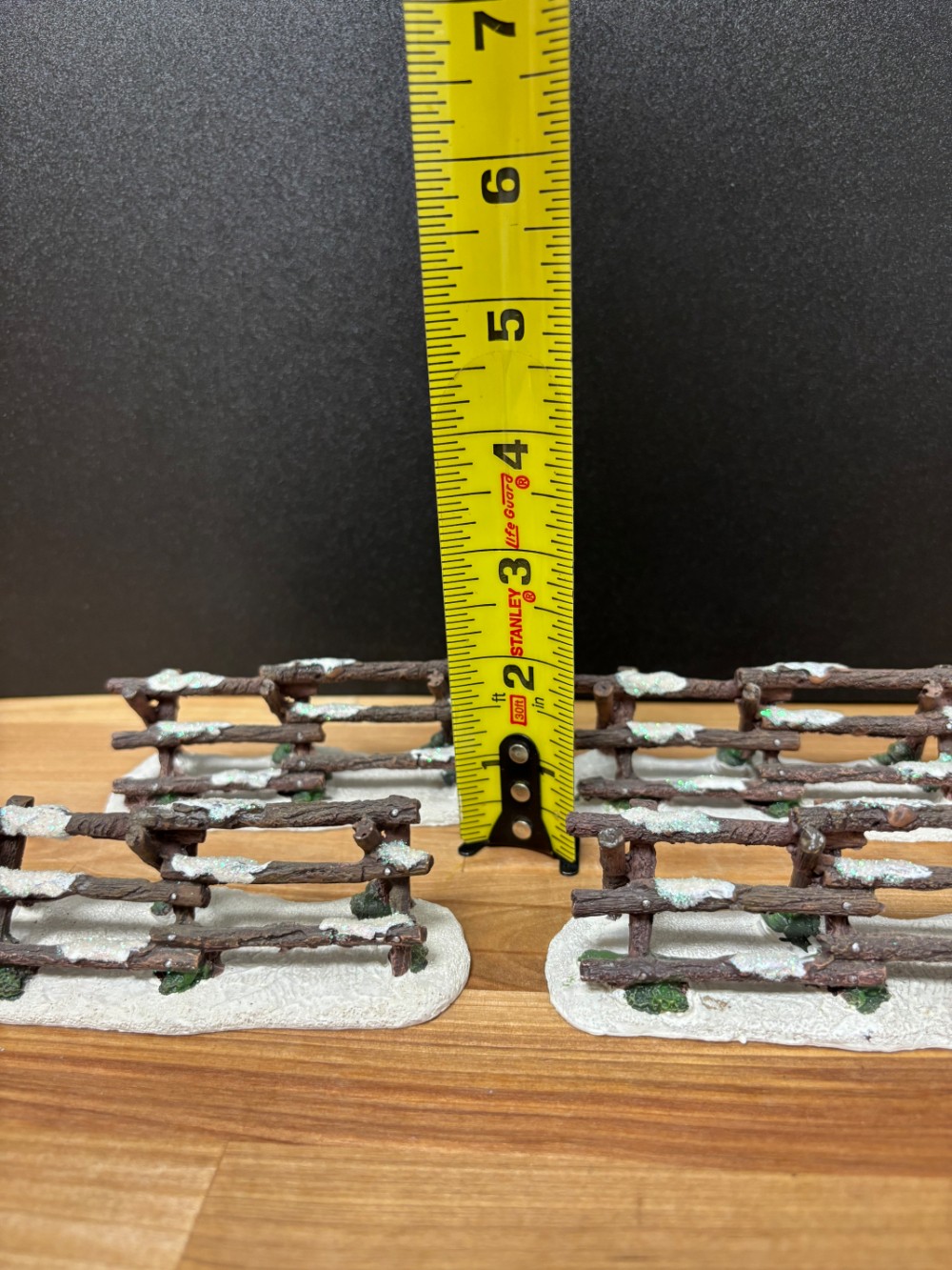 Set of 4 Snow-Covered Rustic Fence Sections Christmas Village Accessory