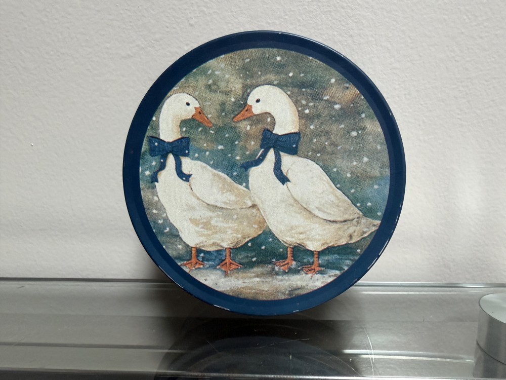 Blue Bow Geese Goose Metal Tin Coaster Set Cottage Core