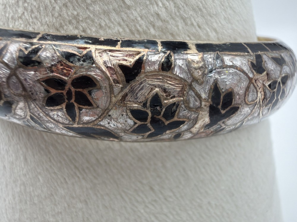 Vtg Floral Enamel Brass Bangle AS IS