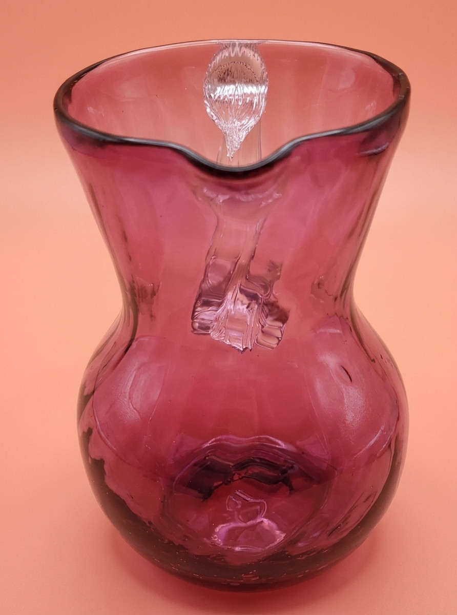 VTG Pilgrim Optic Swirl Cranberry Glass Pitcher