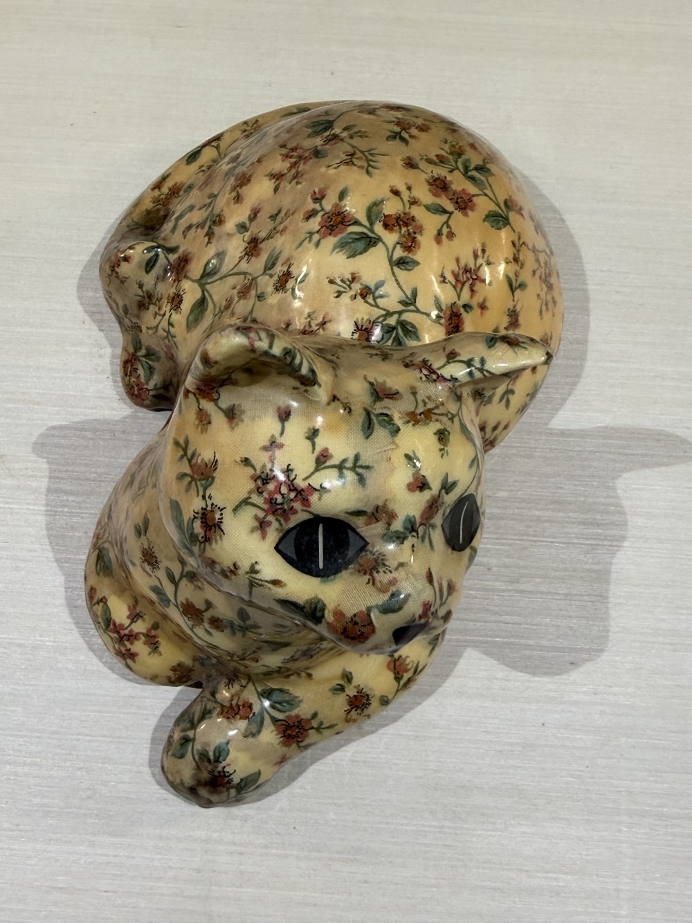 Vintage Floral Decoupage Figurine Cat 9’