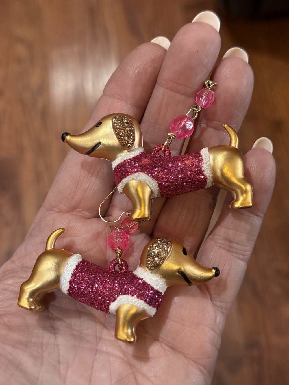 Earrings - Dachshund in Hot Pink Glittered Sweater, Doxie, Dog