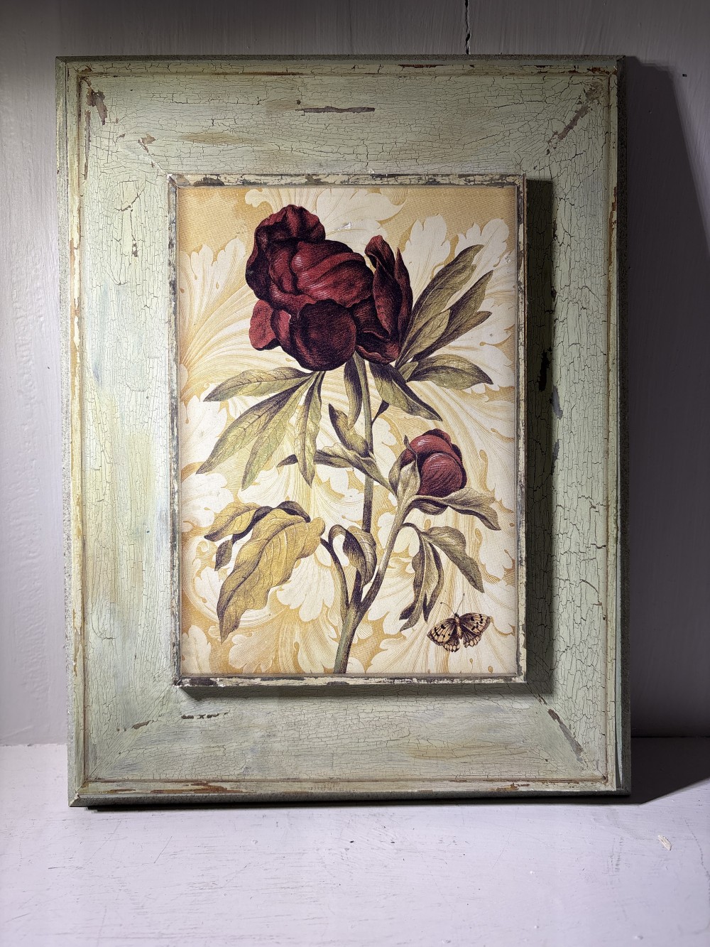 Shabby Chic Floral Art Built in Frame