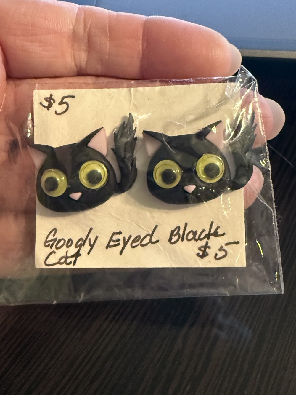 Stud Earrings- Black Cat Googly Eyes