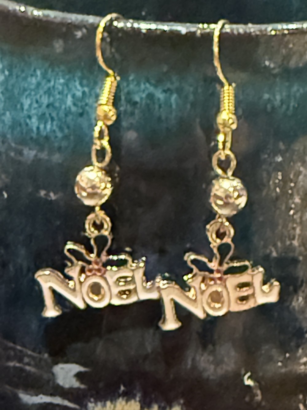 Earrings - Noel with Christmas Holly in Gold and Enamel Gold Bead