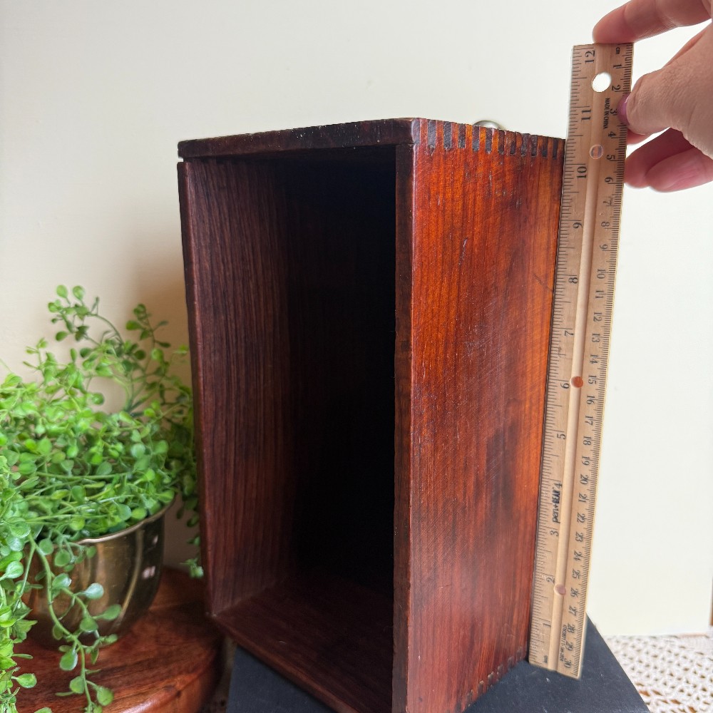 Antique Wood Dovetailed Drawer with Brass Pull