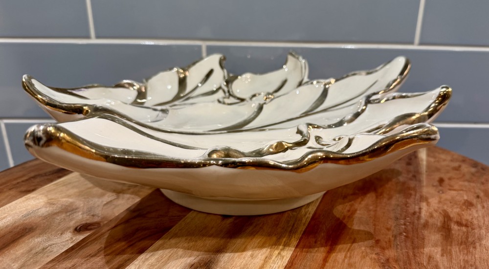 Vintage Gold-Trimmed Serving Dish