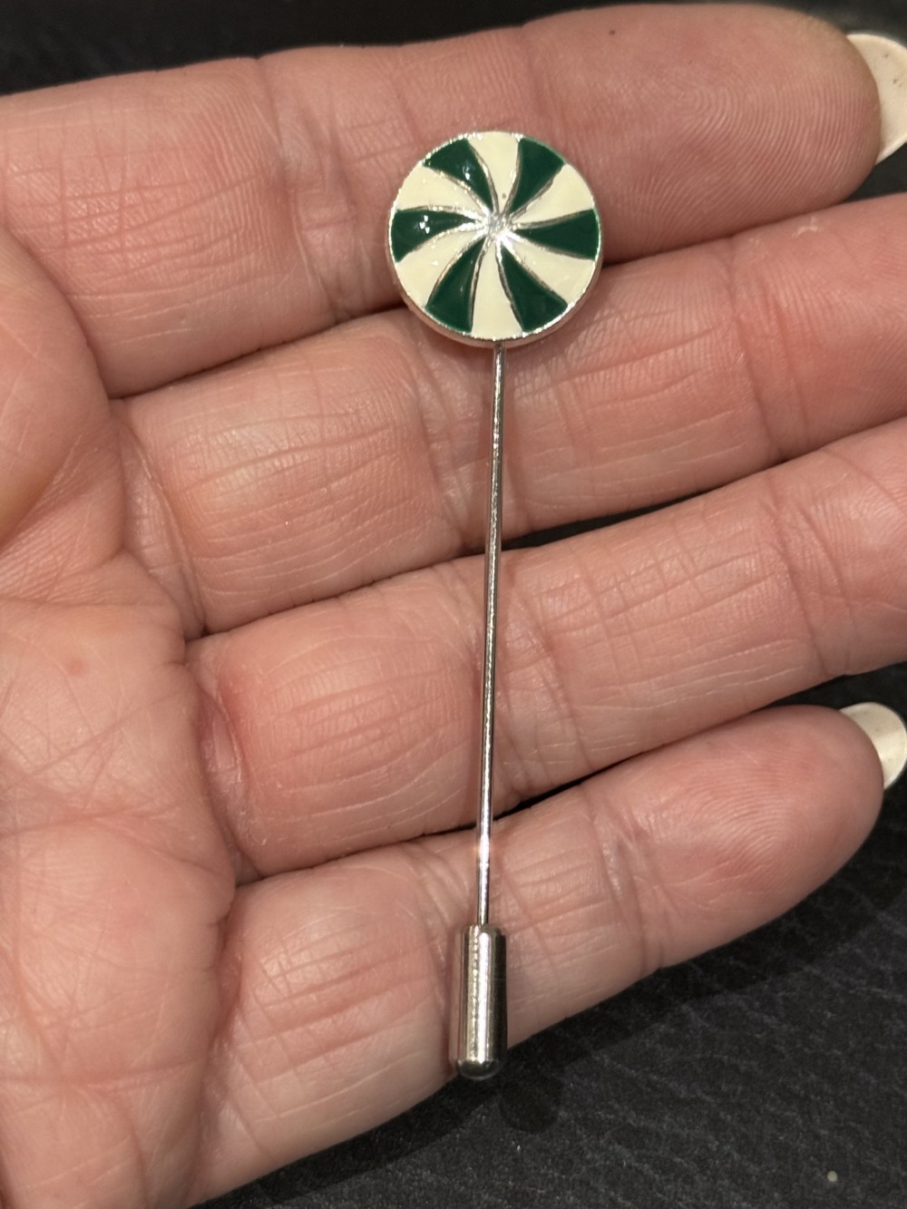 Hat Pin / Scarf Pin - Peppermint Candy in Green, Lapel Pin