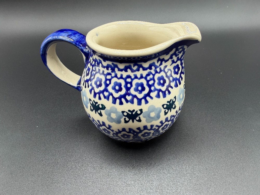 Manufaktura Polish Pottery Blue Butterfly & Floral Creamer Pitcher