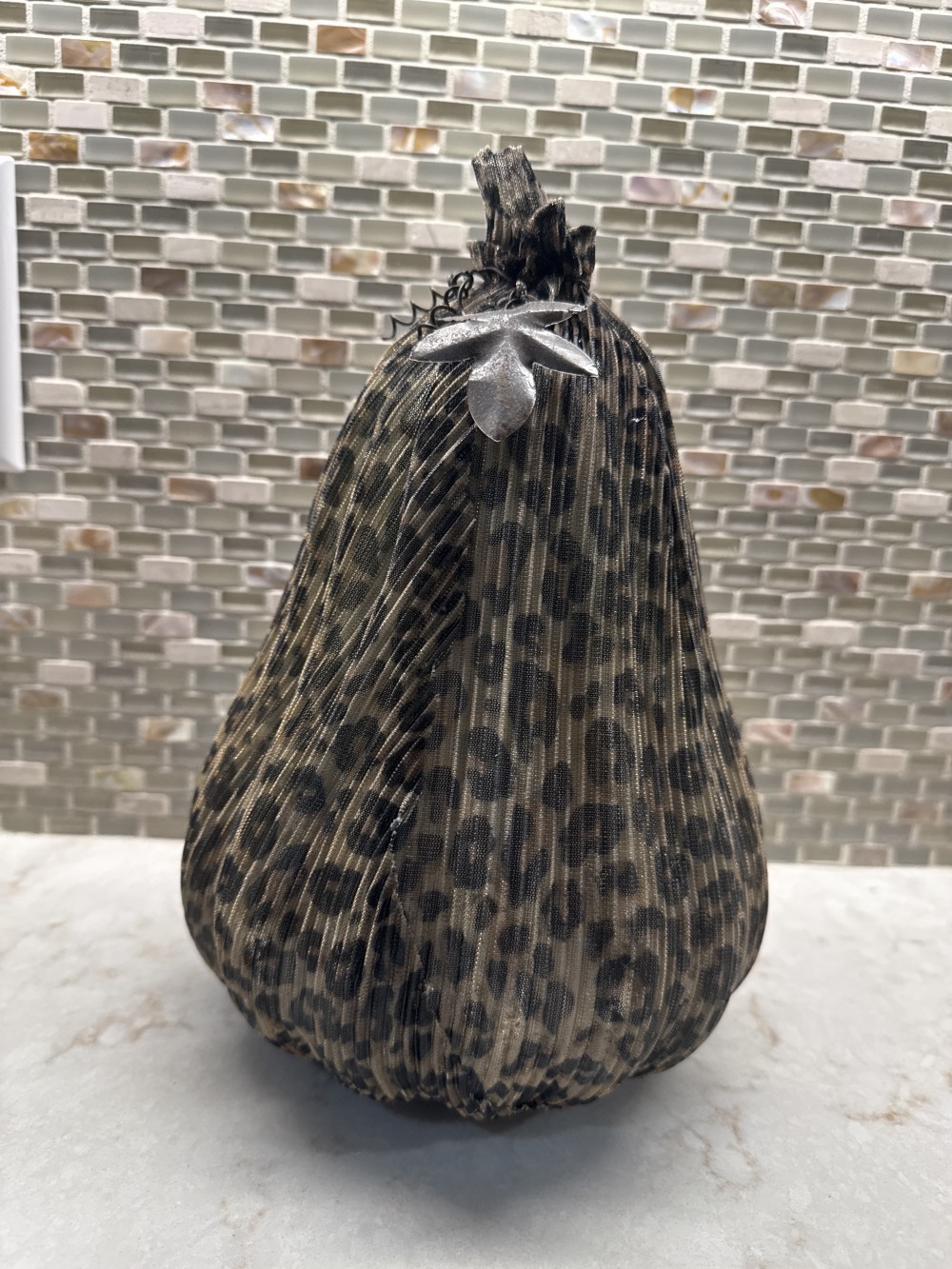 ANIMAL PRINT GLASS PUMPKIN, HANDCRAFTED