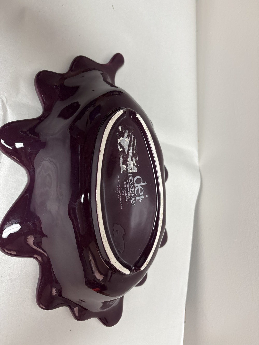 DEI Purple Ceramic Leaf Bowl ~13.5 inch L x 3.5 inch H