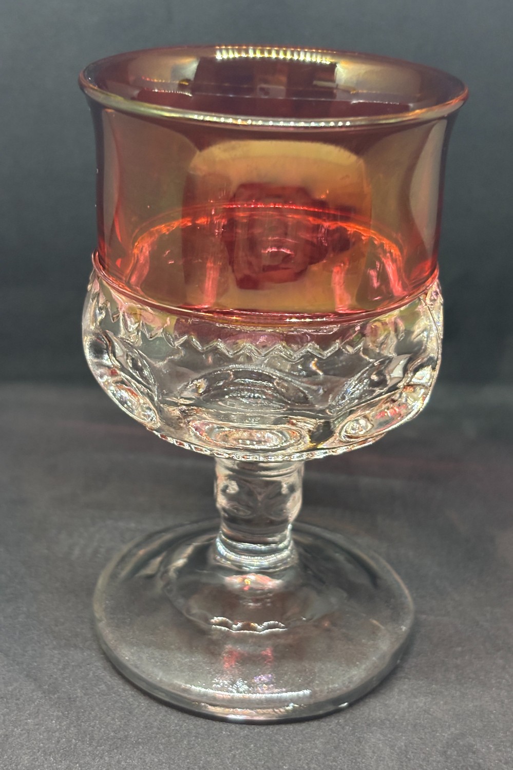 Tiffin-Franciscan Kings Crown Thumb Print Goblet Ruby Flash